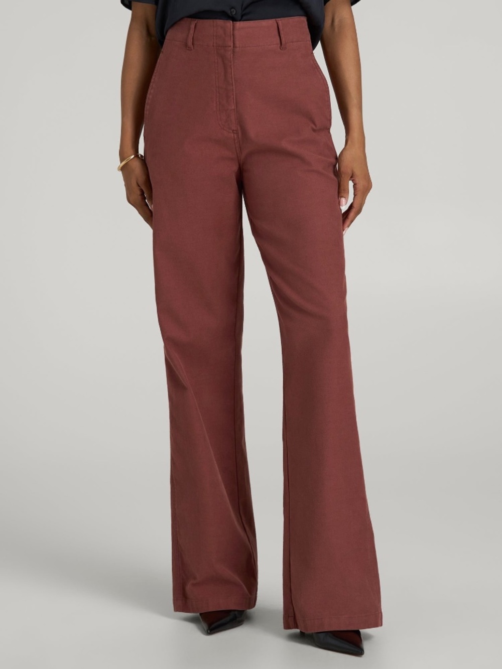 American Tall High Rise Wide Leg Flat Front Chinos for Tall Women in Intense Rus